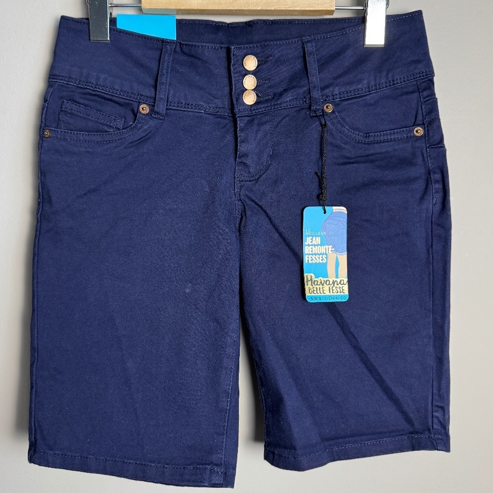 SWS Denim‎ Co Women's NEW Havana Booty Lift Bermuda Shorts Low Rise Navy 3 NWT